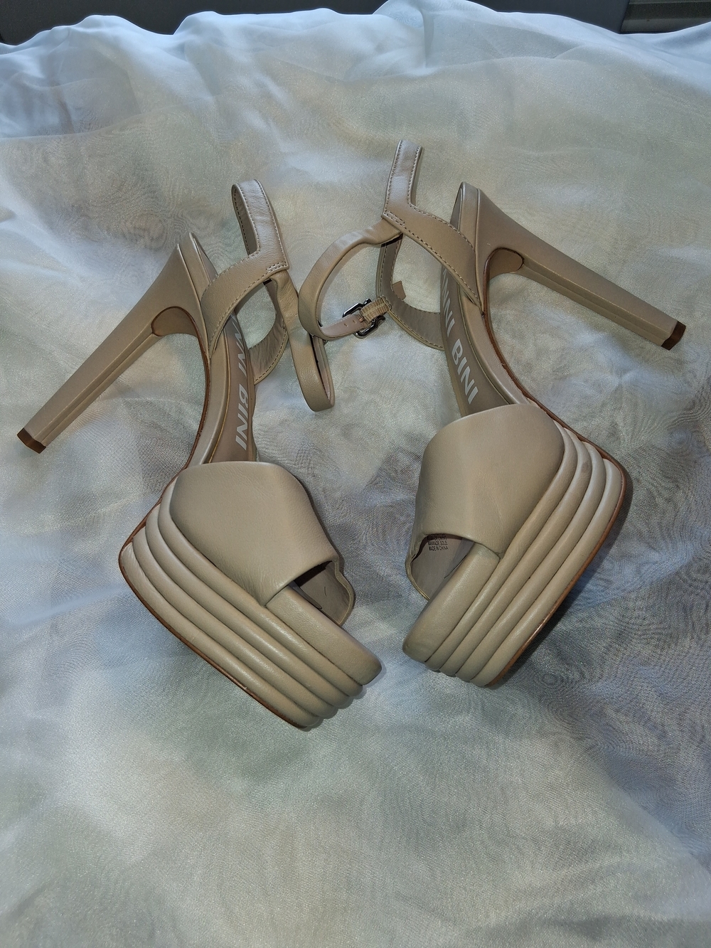 Gianni Bini Nude Layered Platform Slingback Heels